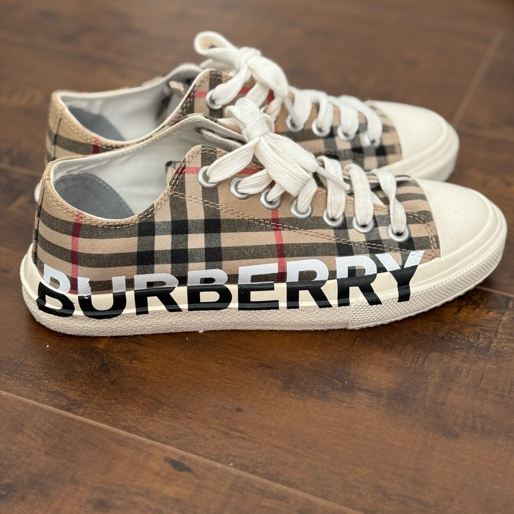 Burberry Larkhall Beige Check Canvas Sneakers Size 37